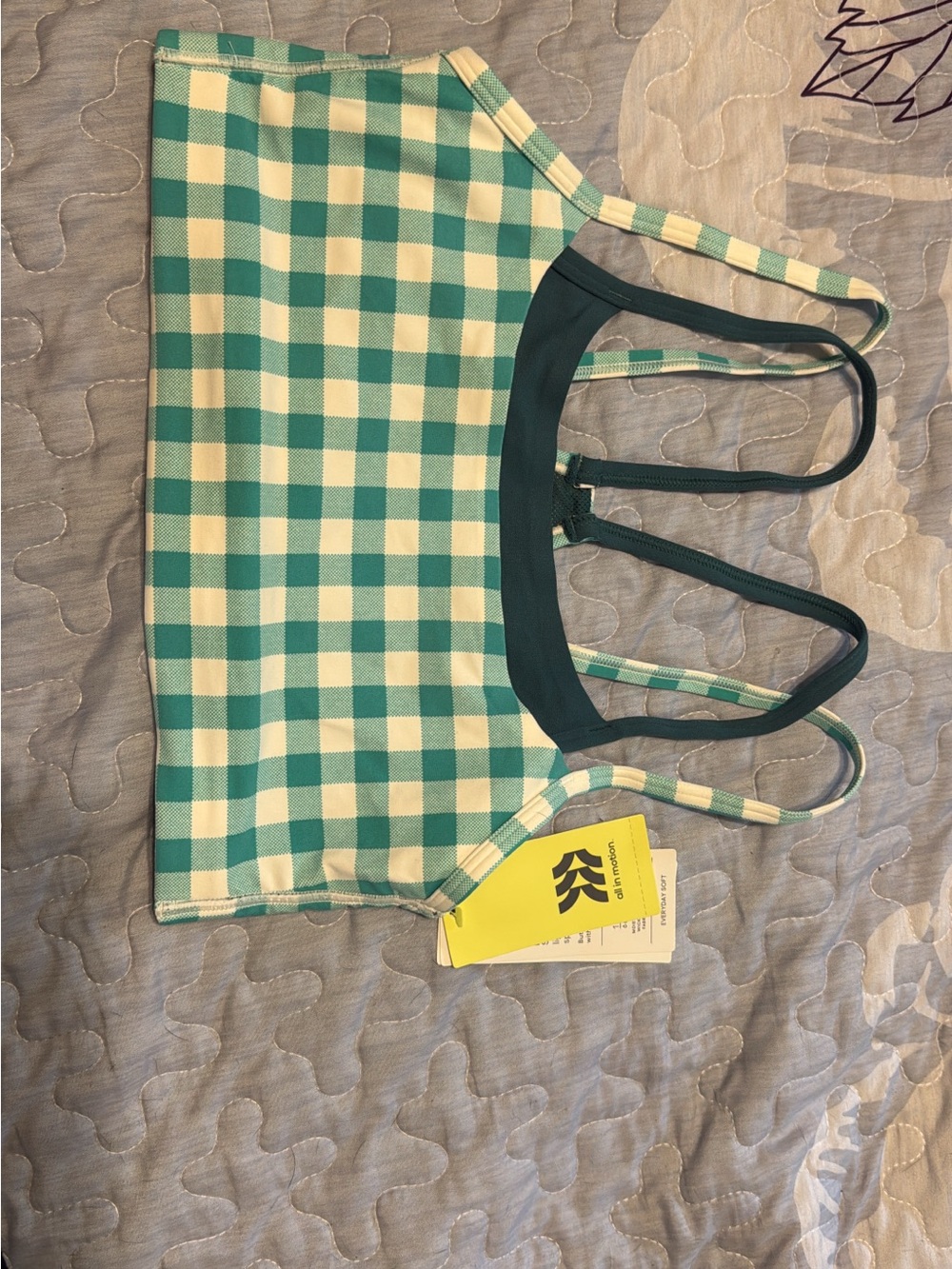 all in motion Green and Cream Gingham Strappy Sports Bra